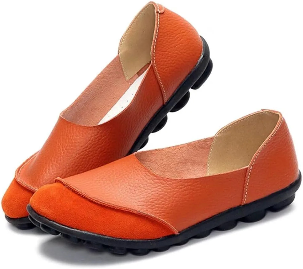 Women's Cowhide Leather Slip-On Moccasins Shoes Flat Slipper Loafers