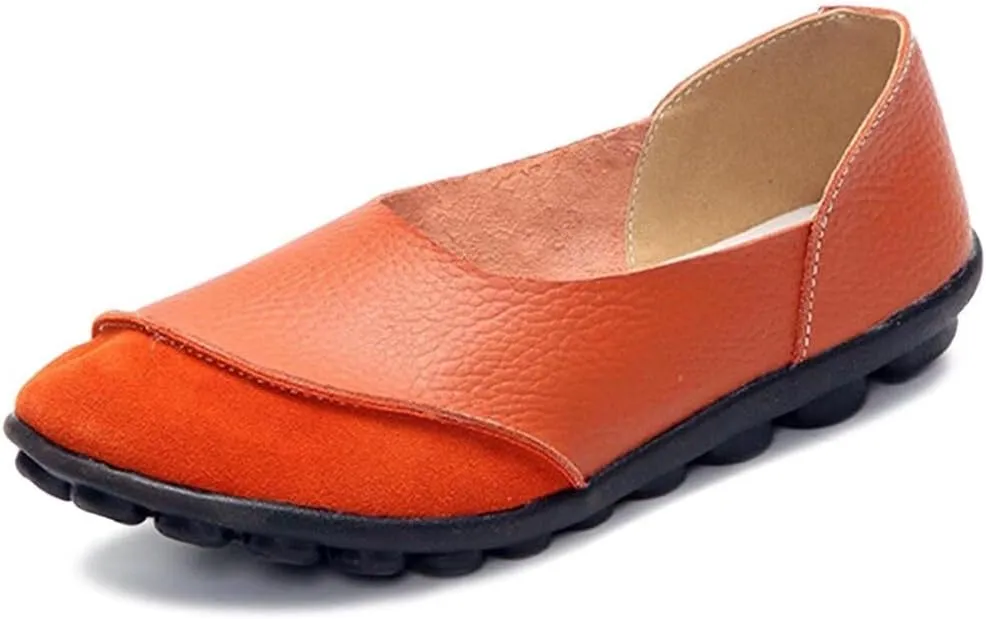 Women's Cowhide Leather Slip-On Moccasins Shoes Flat Slipper Loafers
