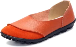 Women's Cowhide Leather Slip-On Moccasins Shoes Flat Slipper Loafers