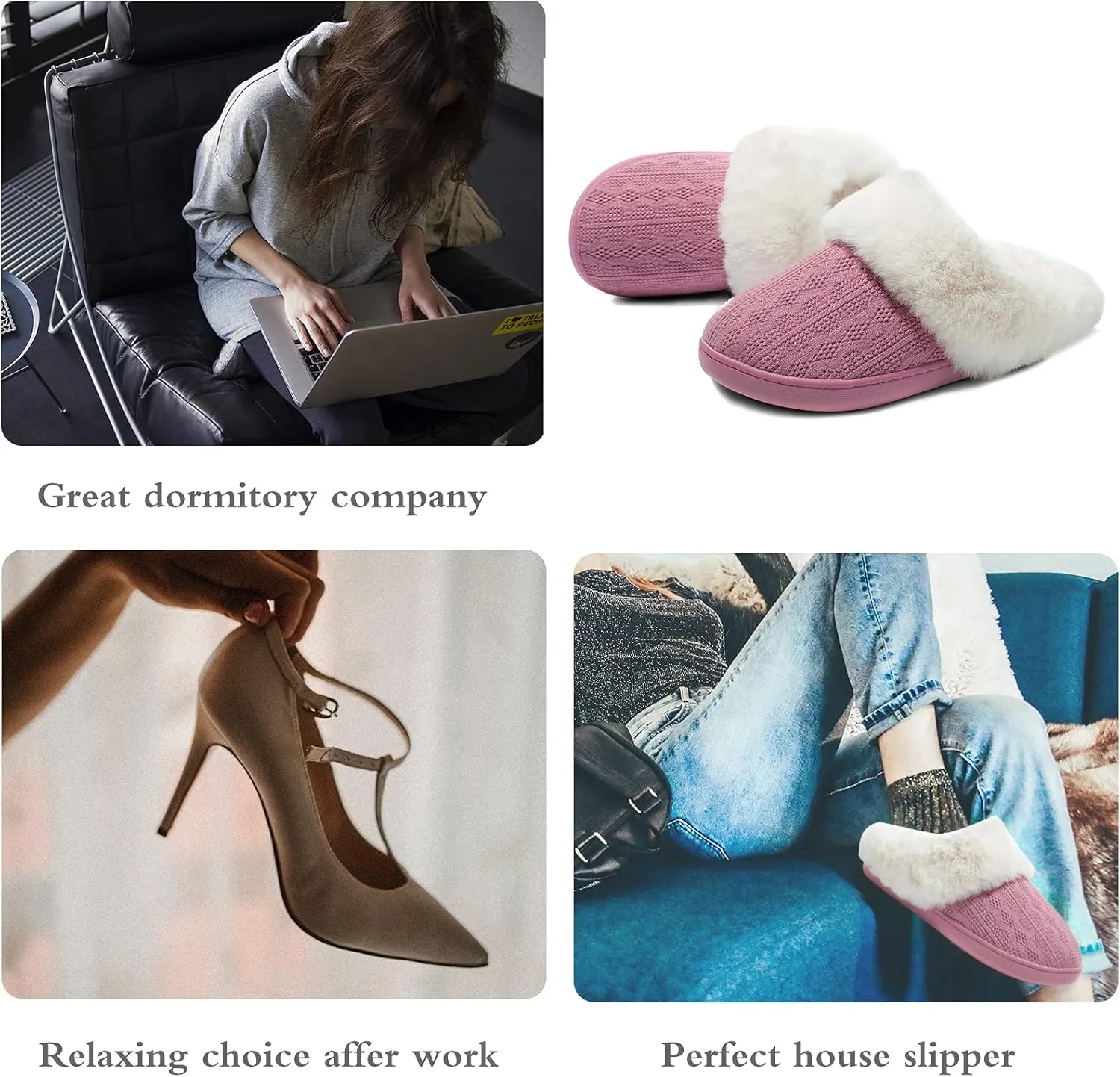Womens Cozy Fuzzy Plaid House Slippers Memory Foam Slip on Indoor Outdoor