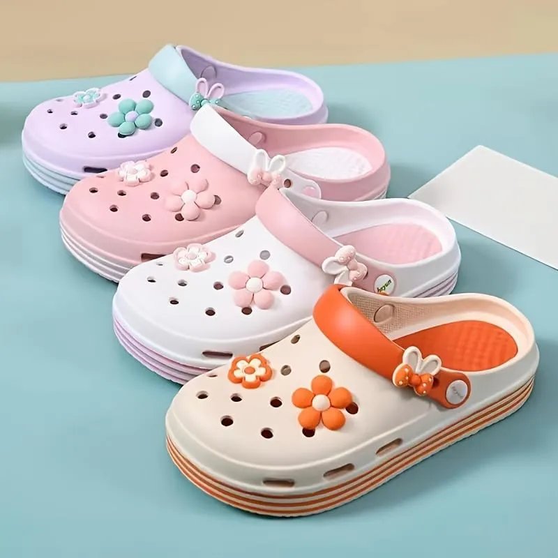 Women's EVA Cartoon DIY Clogs, Soft Sole Platform Closed Toe Garden Clogs, Breathable Comfort Beach Clogs
