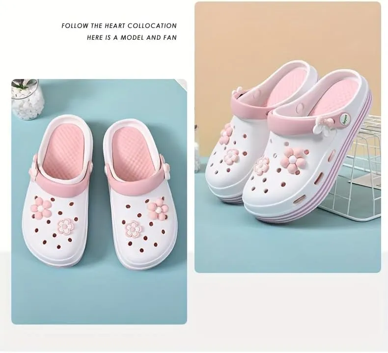 Women's EVA Cartoon DIY Clogs, Soft Sole Platform Closed Toe Garden Clogs, Breathable Comfort Beach Clogs