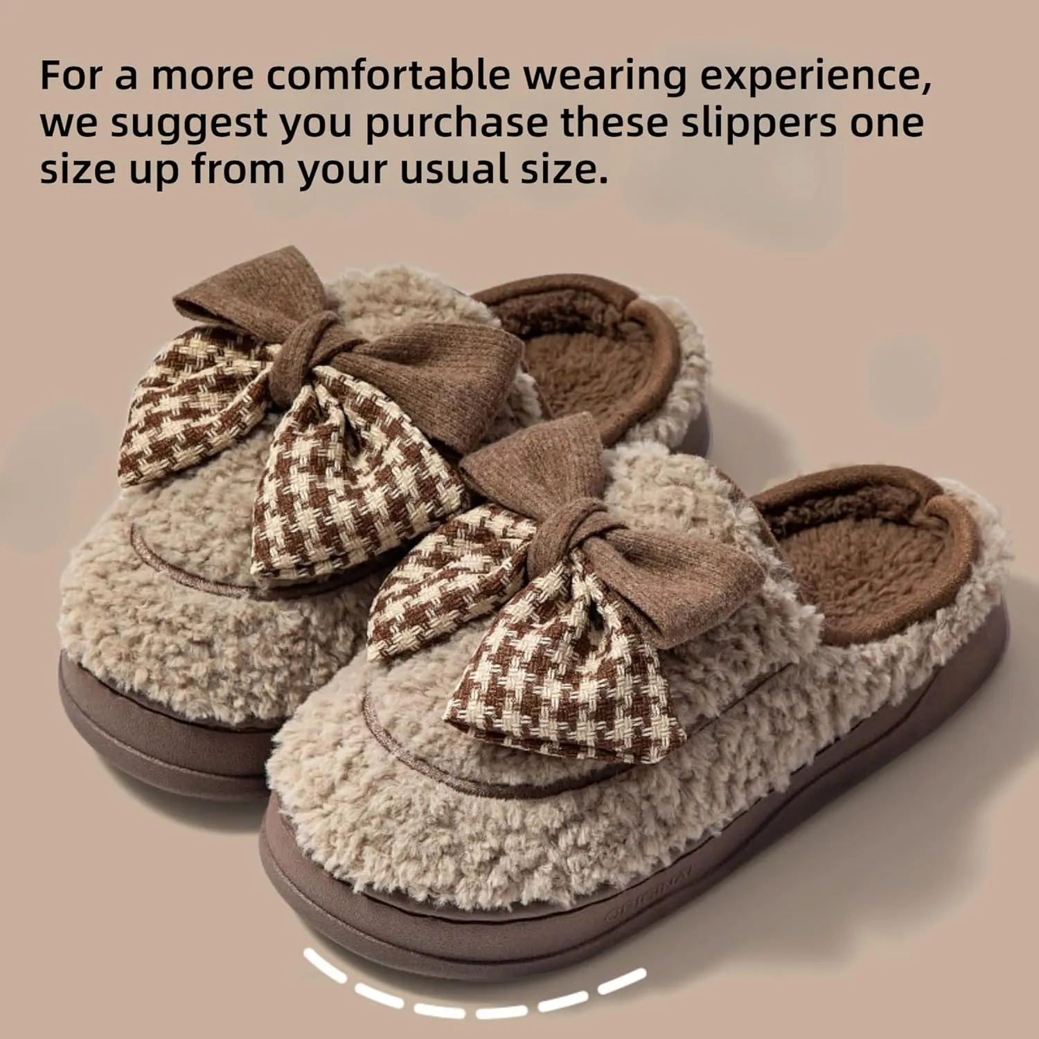 Women's Fleece Bow House Slippers Soft Plush Comfy Cozy Slip On Indoor Slipper with Bows Winter Warm Cute Bow Tie Fuzzy Bedroom Shoes Non Slip