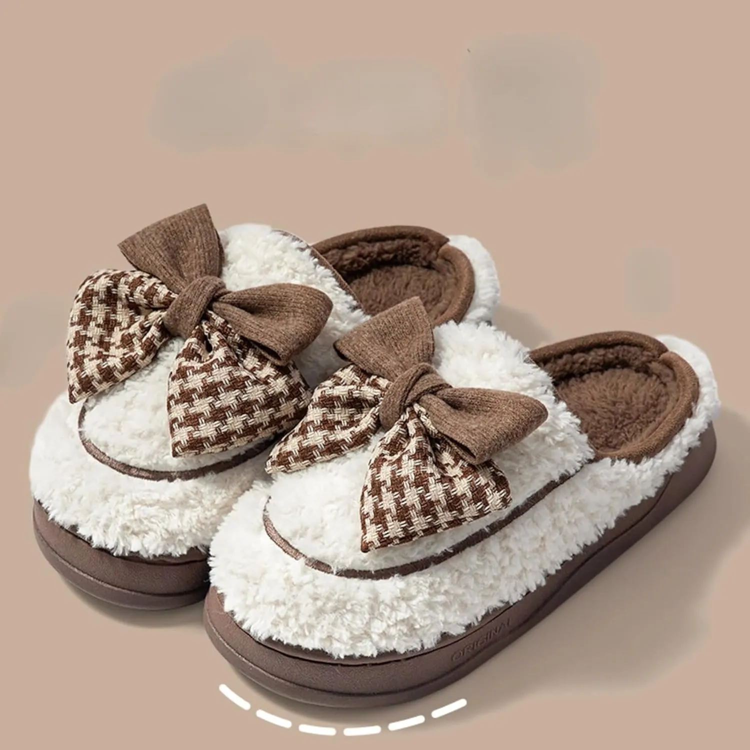 Women's Fleece Bow House Slippers Soft Plush Comfy Cozy Slip On Indoor Slipper with Bows Winter Warm Cute Bow Tie Fuzzy Bedroom Shoes Non Slip