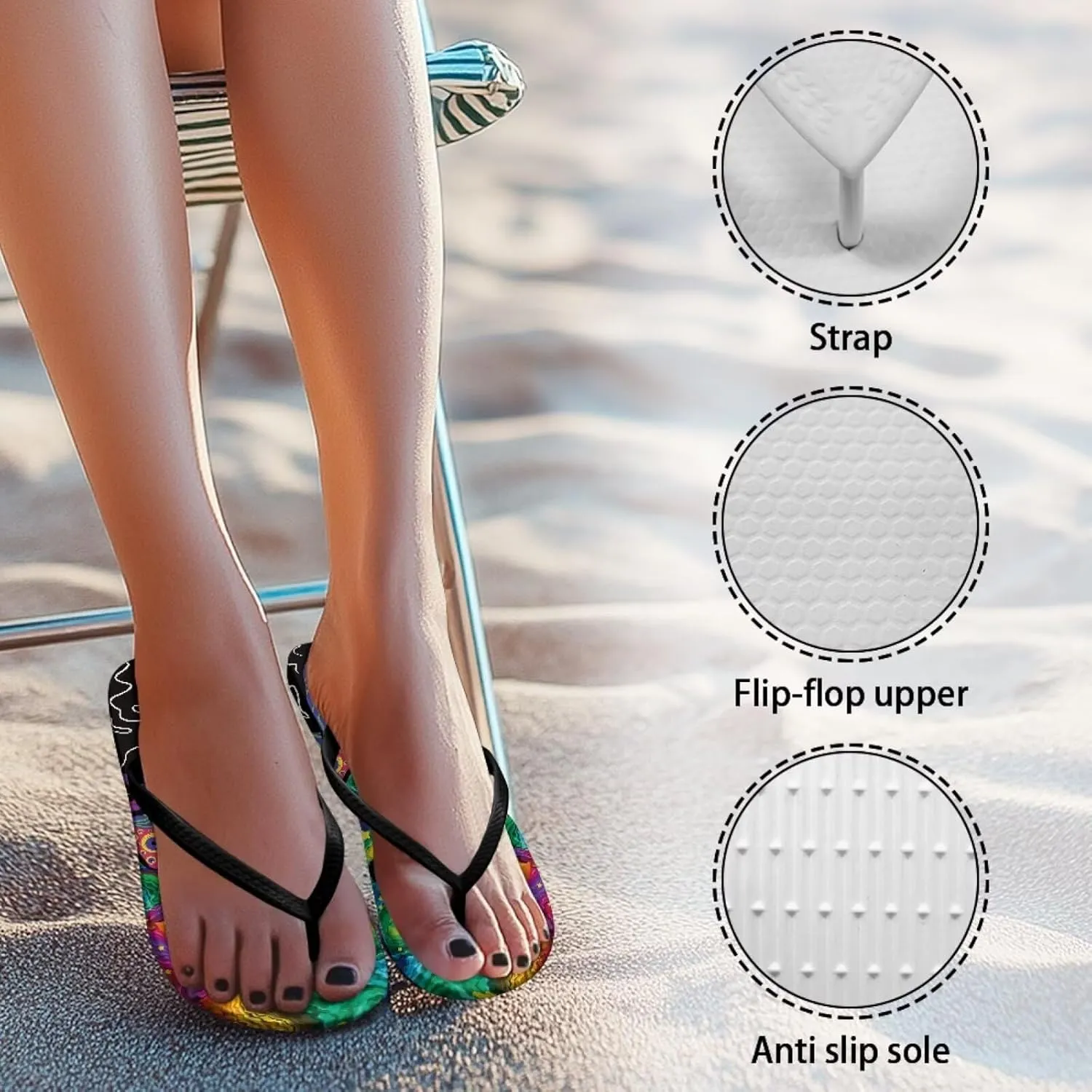 Women's Flip-Flops Colorful Patterns Slippers Women's Casual Sandals Indoor Outdoor