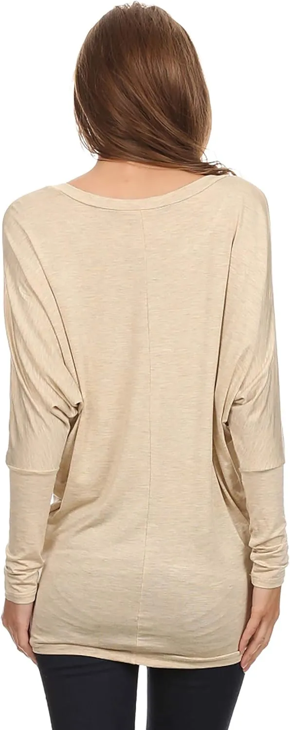 Women's Flowy Comfort Draped Long Sleeve Batwing Doolman Top S-3XL Plus Size