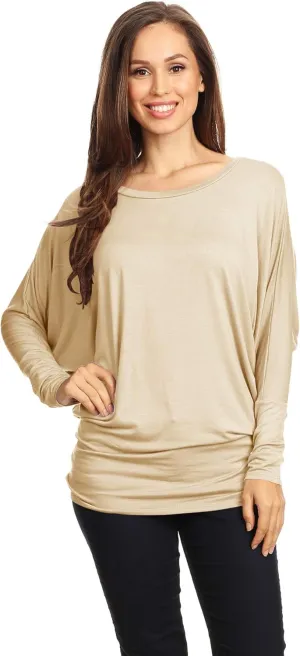 Women's Flowy Comfort Draped Long Sleeve Batwing Doolman Top S-3XL Plus Size