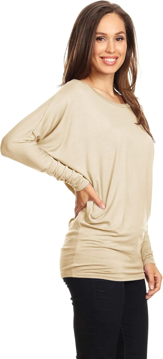 Women's Flowy Comfort Draped Long Sleeve Batwing Doolman Top S-3XL Plus Size