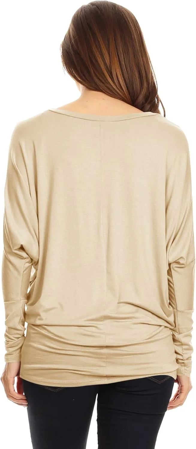 Women's Flowy Comfort Draped Long Sleeve Batwing Doolman Top S-3XL Plus Size