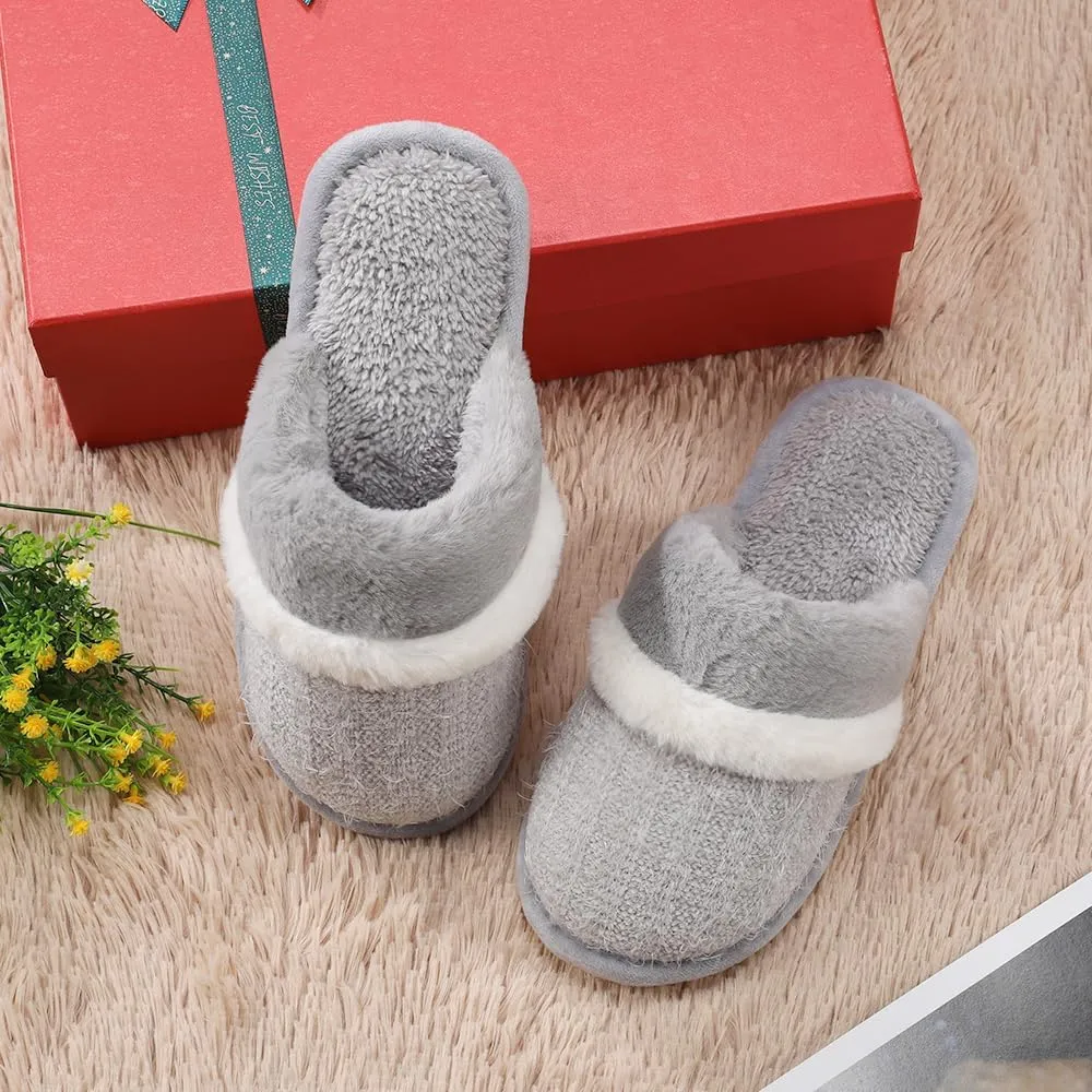 Women's Fuzzy Memory Foam Slippers Warm Gifts Trendy House Slippers Anti-Skid Rubber House Shoes for Women Mom Girlfriend Indoor Outdoor