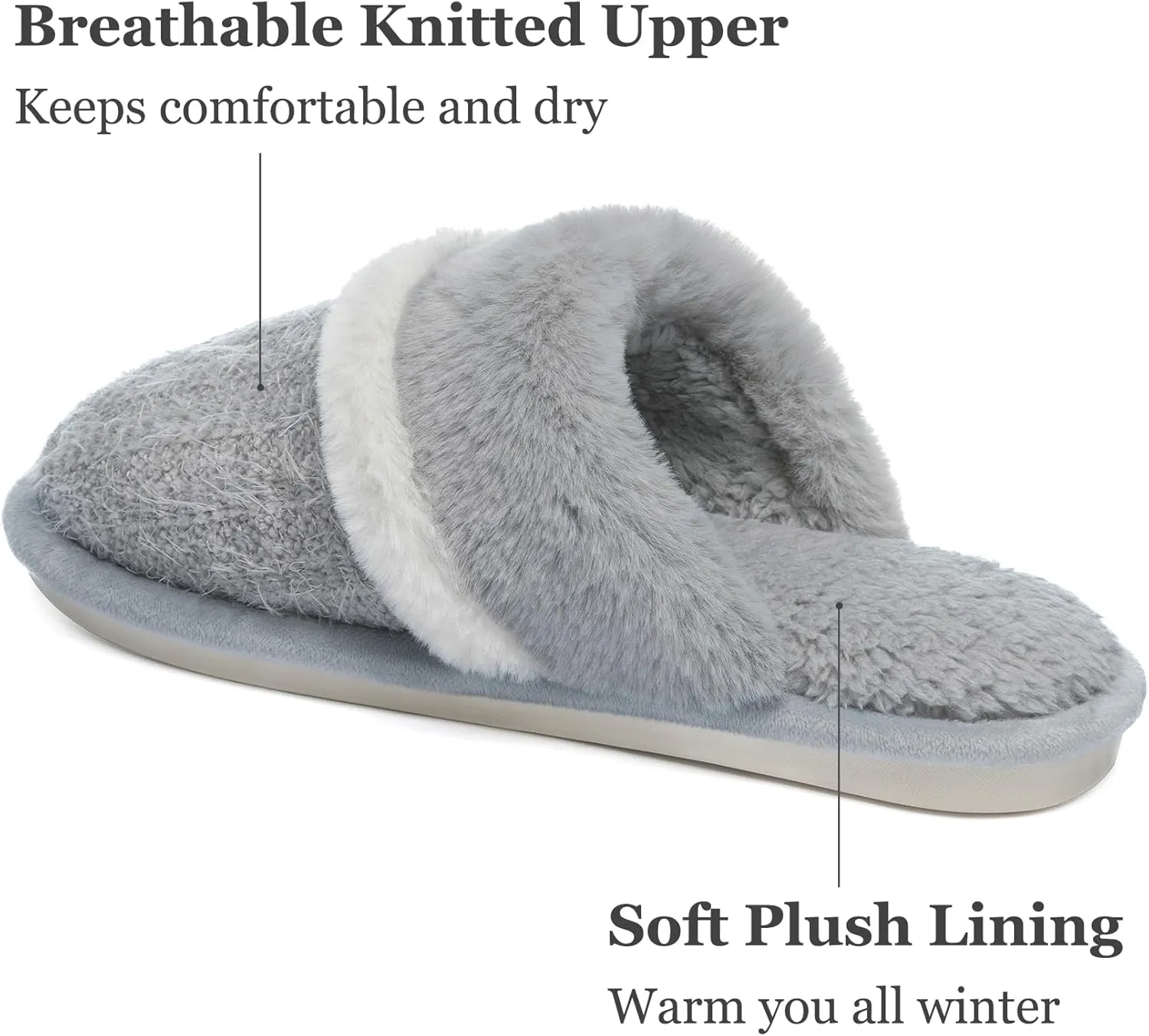 Women's Fuzzy Memory Foam Slippers Warm Gifts Trendy House Slippers Anti-Skid Rubber House Shoes for Women Mom Girlfriend Indoor Outdoor