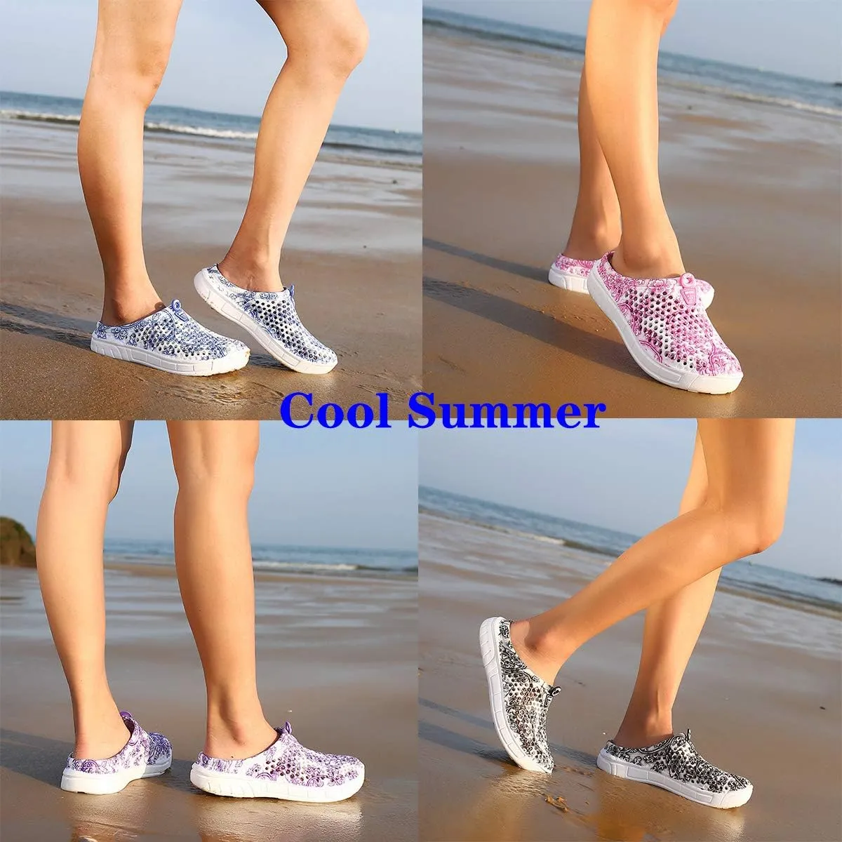 Womens Gardening Clogs Non-Slip Hole Breathable Lightweight Slippers Summer Beach Bathroom Sandals Indoor Outdoor Shoes Slip On
