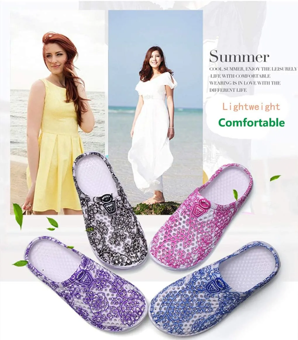 Womens Gardening Clogs Non-Slip Hole Breathable Lightweight Slippers Summer Beach Bathroom Sandals Indoor Outdoor Shoes Slip On