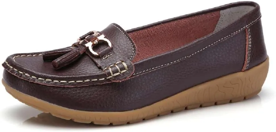 Women's Genuine Leather Platform Loafers Classic Casual Comfort Slip-On Shoes Soft Sole Dress Shoes
