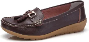 Women's Genuine Leather Platform Loafers Classic Casual Comfort Slip-On Shoes Soft Sole Dress Shoes