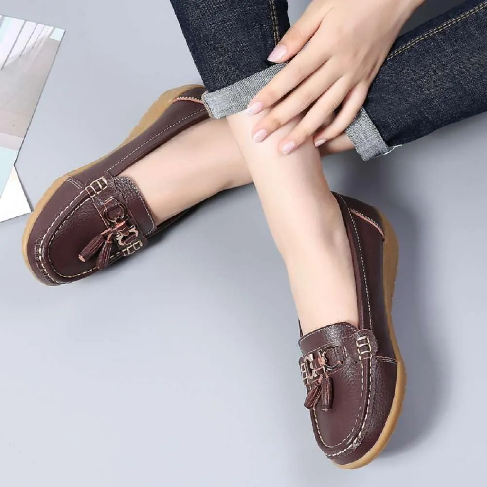 Women's Genuine Leather Platform Loafers Classic Casual Comfort Slip-On Shoes Soft Sole Dress Shoes