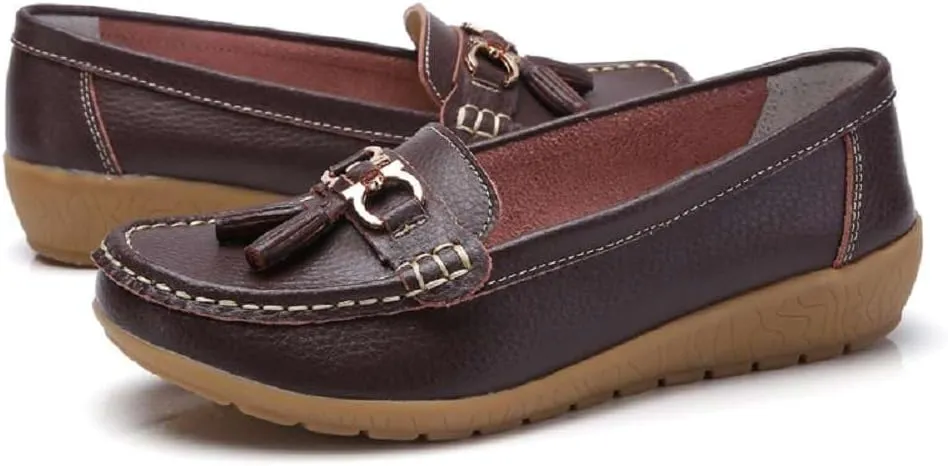 Women's Genuine Leather Platform Loafers Classic Casual Comfort Slip-On Shoes Soft Sole Dress Shoes