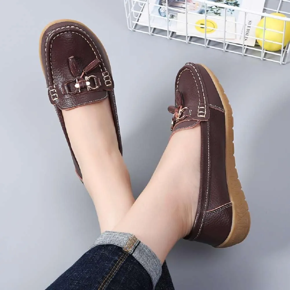 Women's Genuine Leather Platform Loafers Classic Casual Comfort Slip-On Shoes Soft Sole Dress Shoes