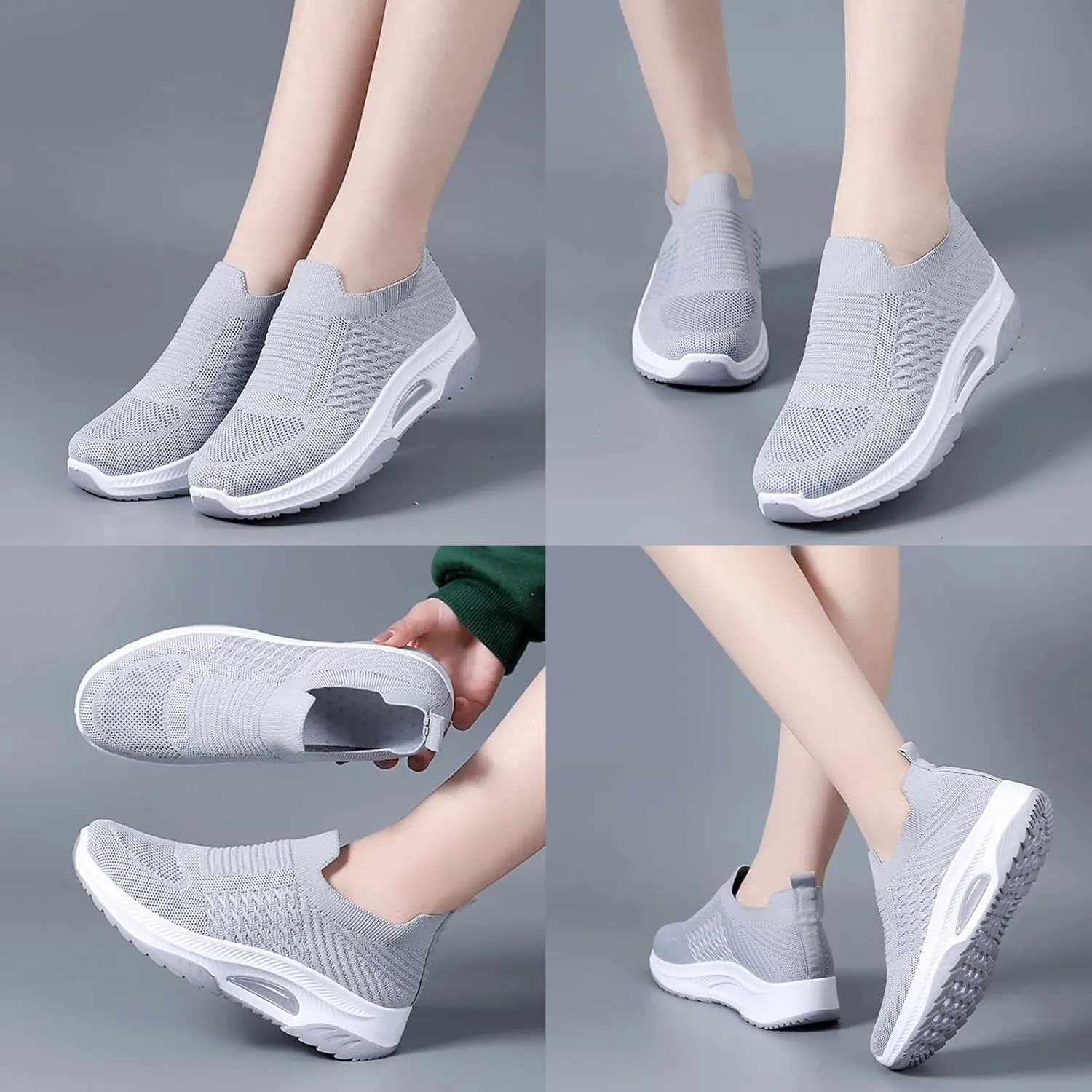 Women's Knitted Mesh Slip On Sock Sneakers,Breathable Upper Lightweight Platform Walking Nursing Shoes with Arch Support for Plantar Fasciitis
