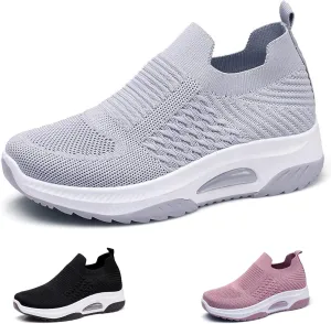 Women's Knitted Mesh Slip On Sock Sneakers,Breathable Upper Lightweight Platform Walking Nursing Shoes with Arch Support for Plantar Fasciitis