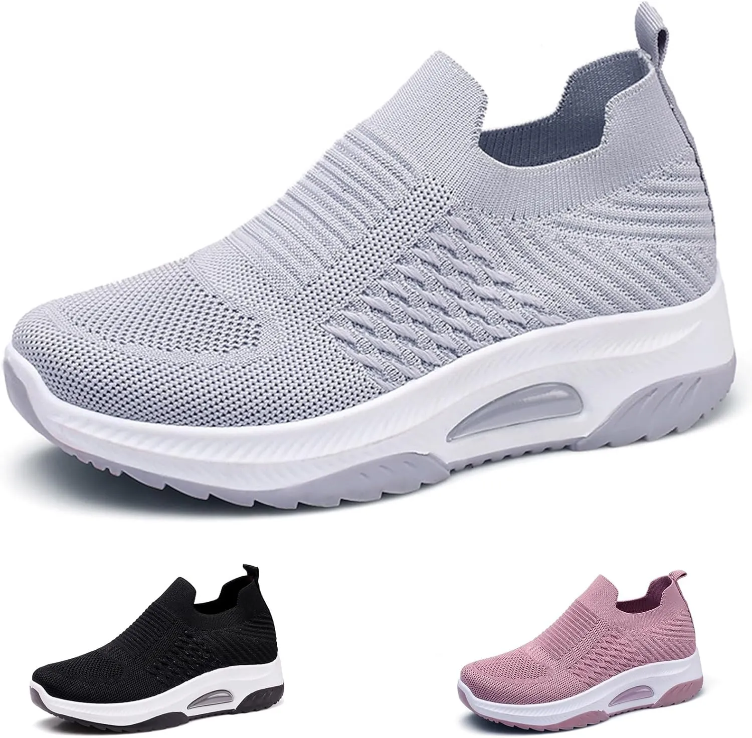 Women's Knitted Mesh Slip On Sock Sneakers,Breathable Upper Lightweight Platform Walking Nursing Shoes with Arch Support for Plantar Fasciitis