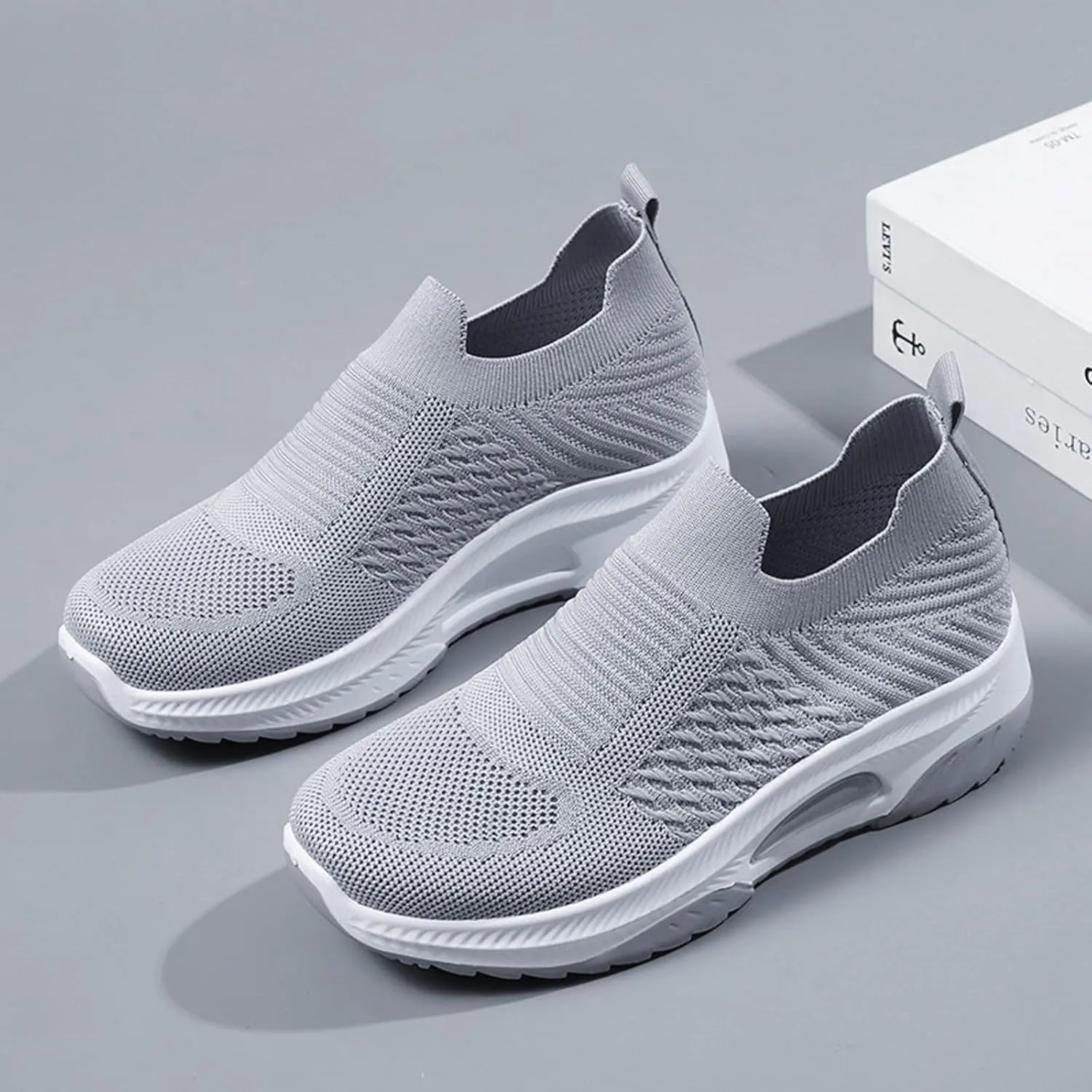 Women's Knitted Mesh Slip On Sock Sneakers,Breathable Upper Lightweight Platform Walking Nursing Shoes with Arch Support for Plantar Fasciitis