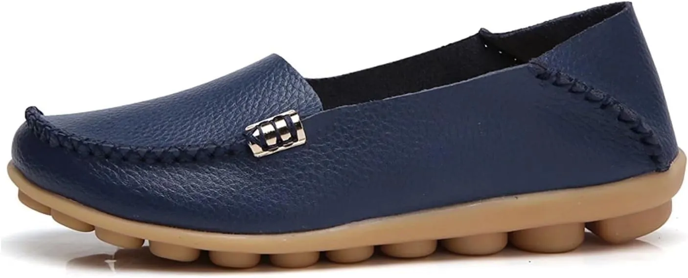 Women's Leather Casual Slipper Loafers Moccasins Driving Shoes Flat Slip On