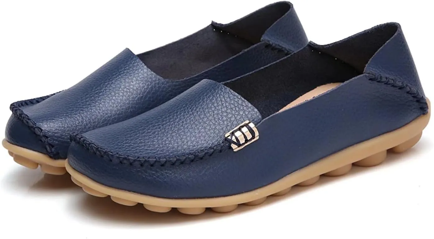 Women's Leather Casual Slipper Loafers Moccasins Driving Shoes Flat Slip On