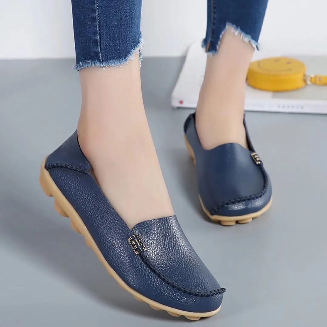 Women's Leather Casual Slipper Loafers Moccasins Driving Shoes Flat Slip On