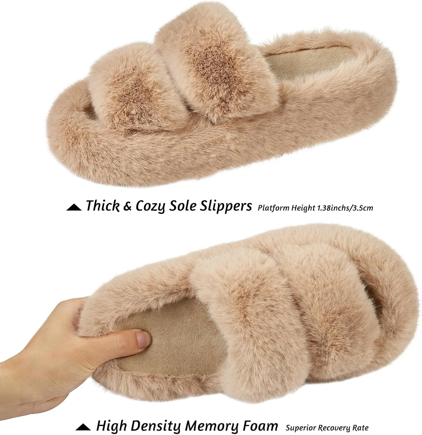 Women's Memory Foam Fluffy Plush Slippers - Cozy Furry Comfy Shoes