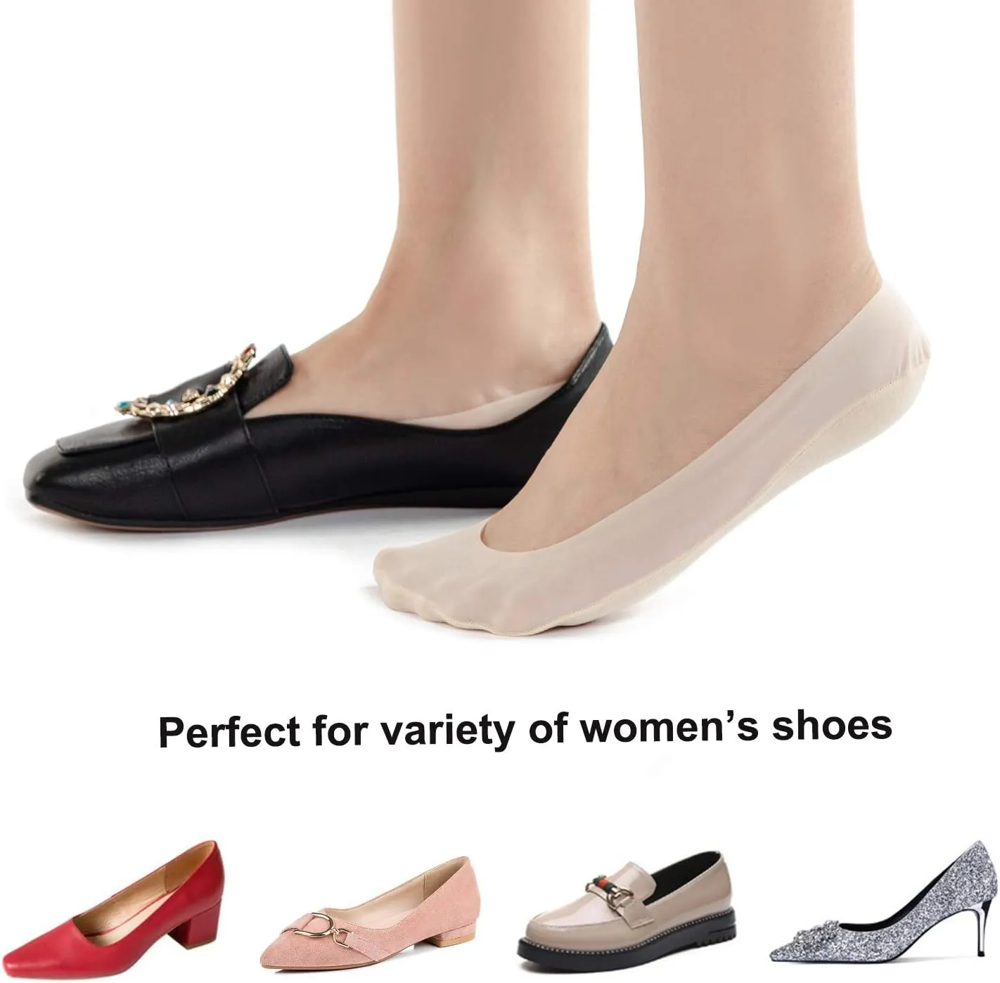 Womens No Show Thin Socks Cotton Nylon Low Cut Liner Non Slip hidden Invisible Socks for Flats Sneaker 4-6 pack
