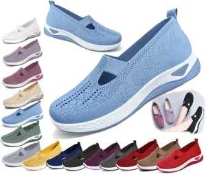 Women's Orthopedic Slip-On Shoes, Breathable Woven Comfort Sneakers with Arch Support, Soft Foam Sole for Walking, Non-Slip Casual Summer Shoes for