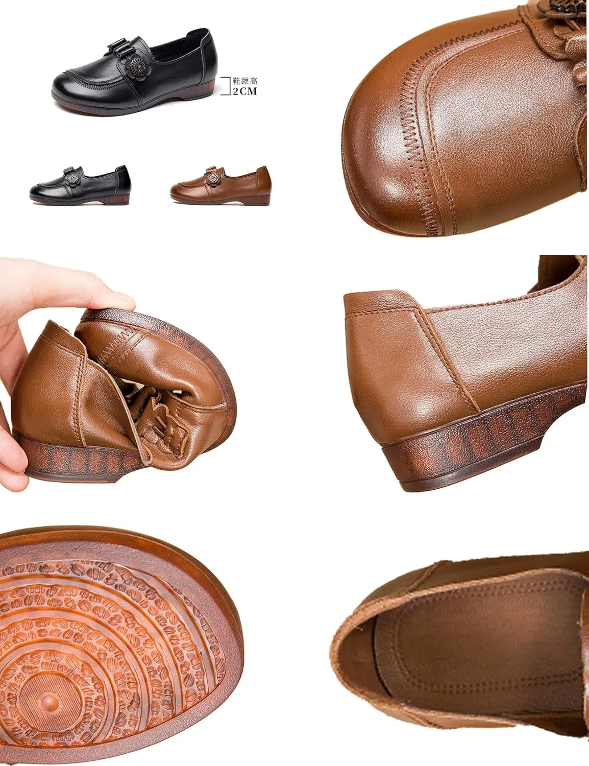 Women's Penny Slip On Dress Casual Leather Shoes,Vintage Comfort Round Toe Non-Slip Soft Sole Oxford Flat Loafers