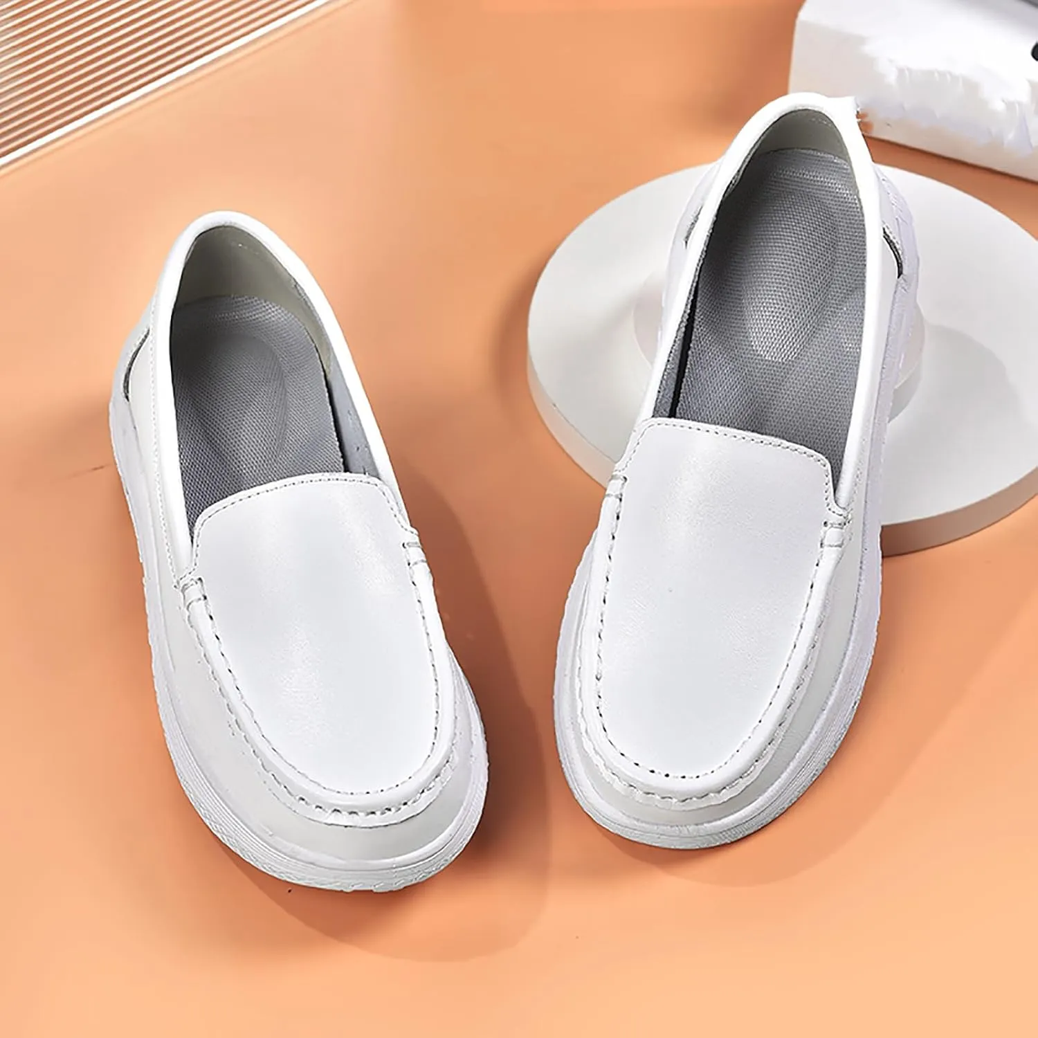 Women's Platform Orthopedic Nurse Working Shoes,Comfortable Breathable Slip On Anti-Slip Nursing Restaurant Work Leather Walking Loafers