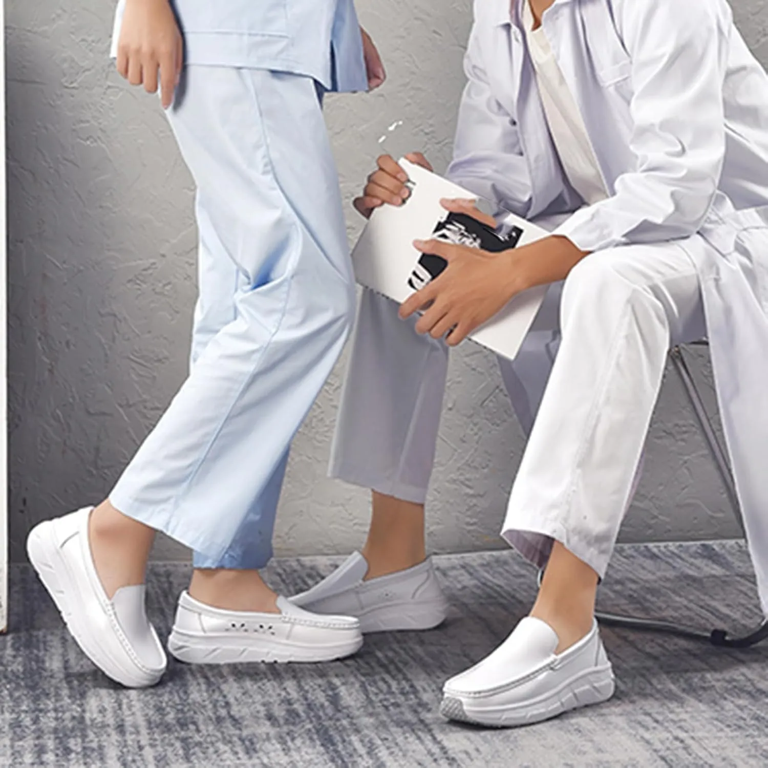 Women's Platform Orthopedic Nurse Working Shoes,Comfortable Breathable Slip On Anti-Slip Nursing Restaurant Work Leather Walking Loafers