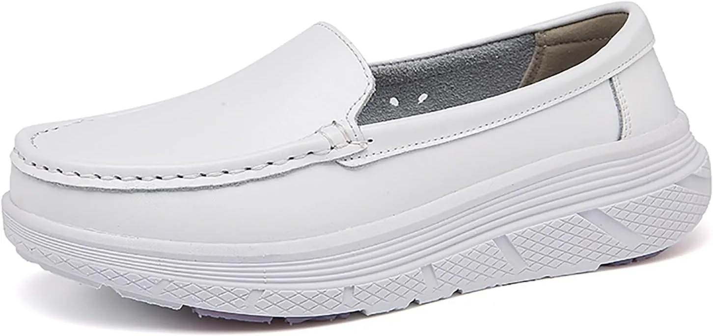 Women's Platform Orthopedic Nurse Working Shoes,Comfortable Breathable Slip On Anti-Slip Nursing Restaurant Work Leather Walking Loafers