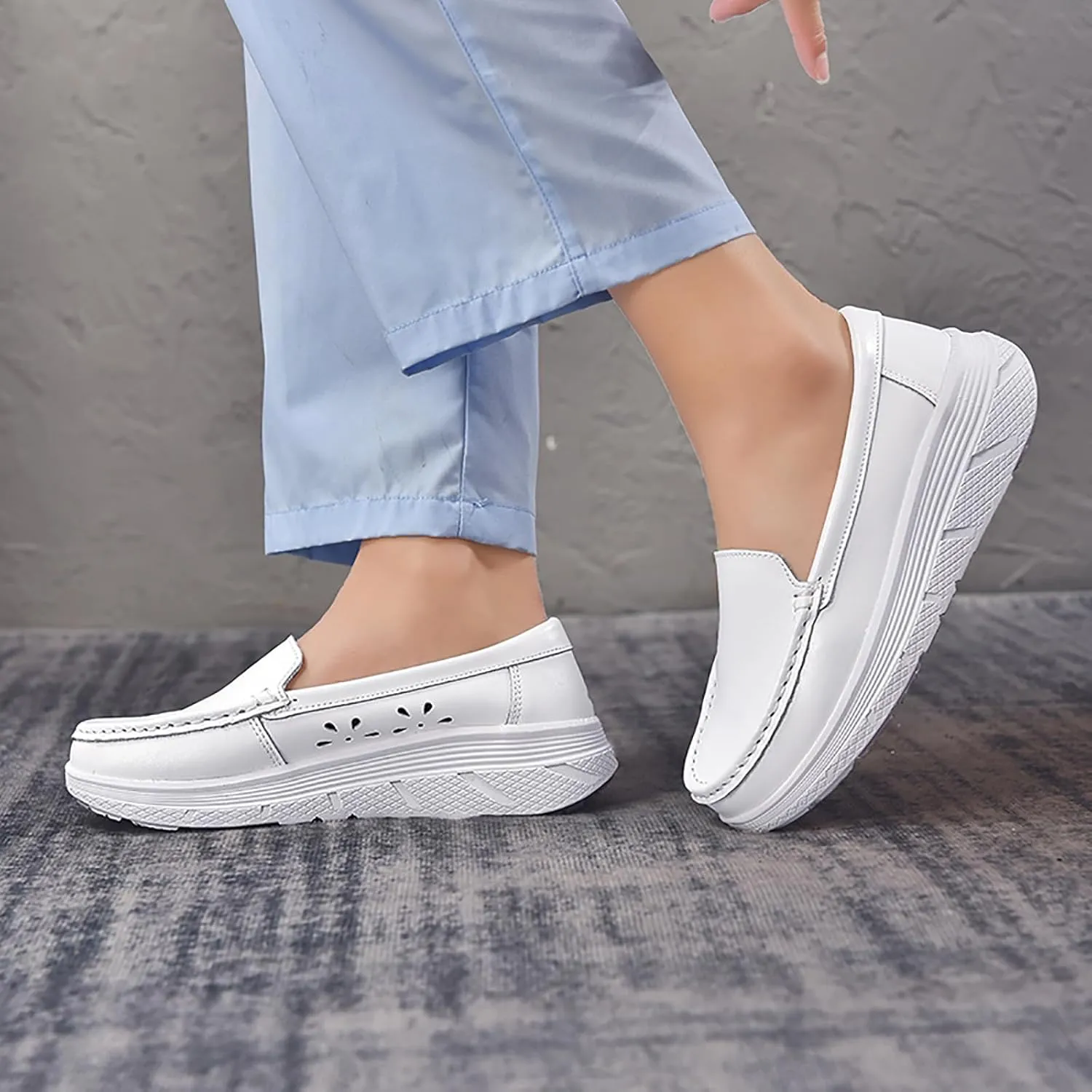 Women's Platform Orthopedic Nurse Working Shoes,Comfortable Breathable Slip On Anti-Slip Nursing Restaurant Work Leather Walking Loafers