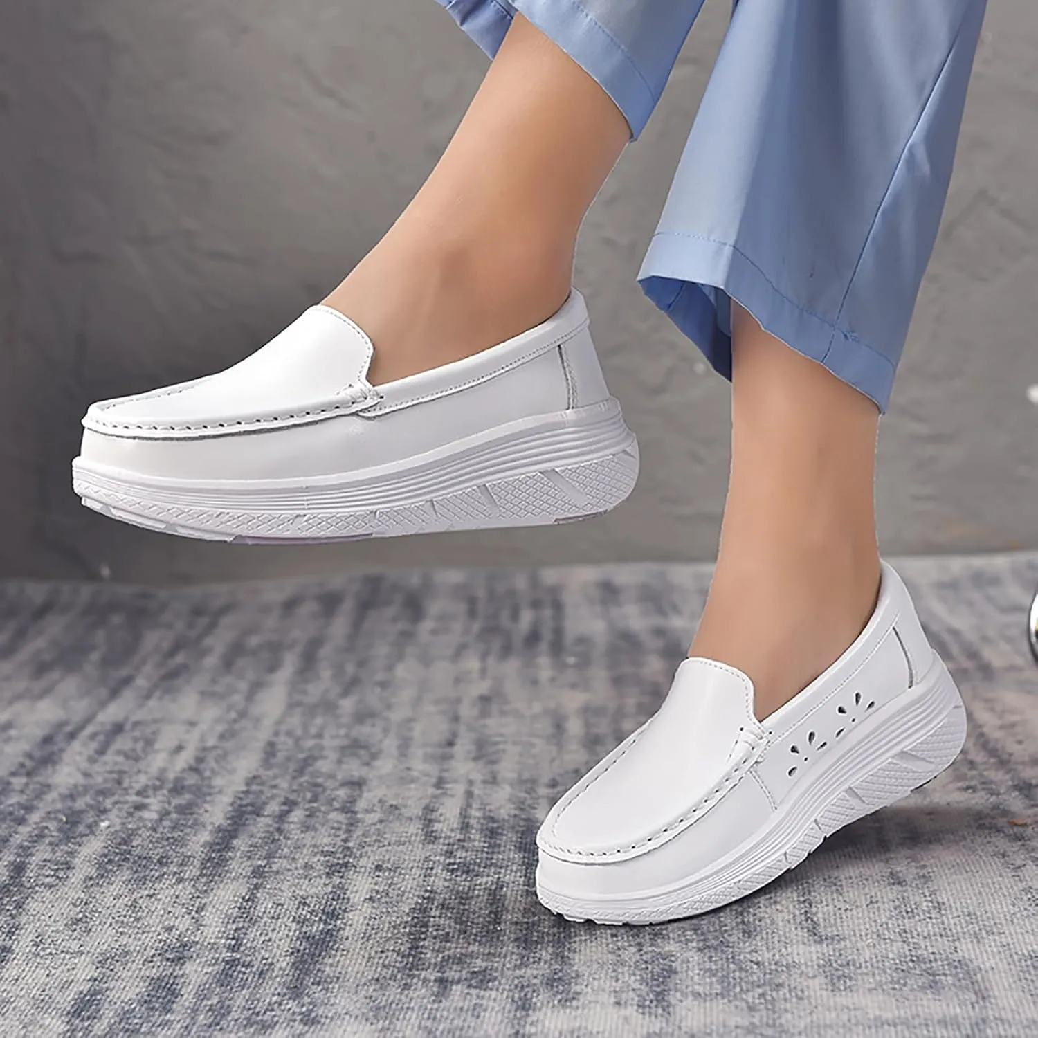 Women's Platform Orthopedic Nurse Working Shoes,Comfortable Breathable Slip On Anti-Slip Nursing Restaurant Work Leather Walking Loafers