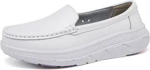 Women's Platform Orthopedic Nurse Working Shoes,Comfortable Breathable Slip On Anti-Slip Nursing Restaurant Work Leather Walking Loafers