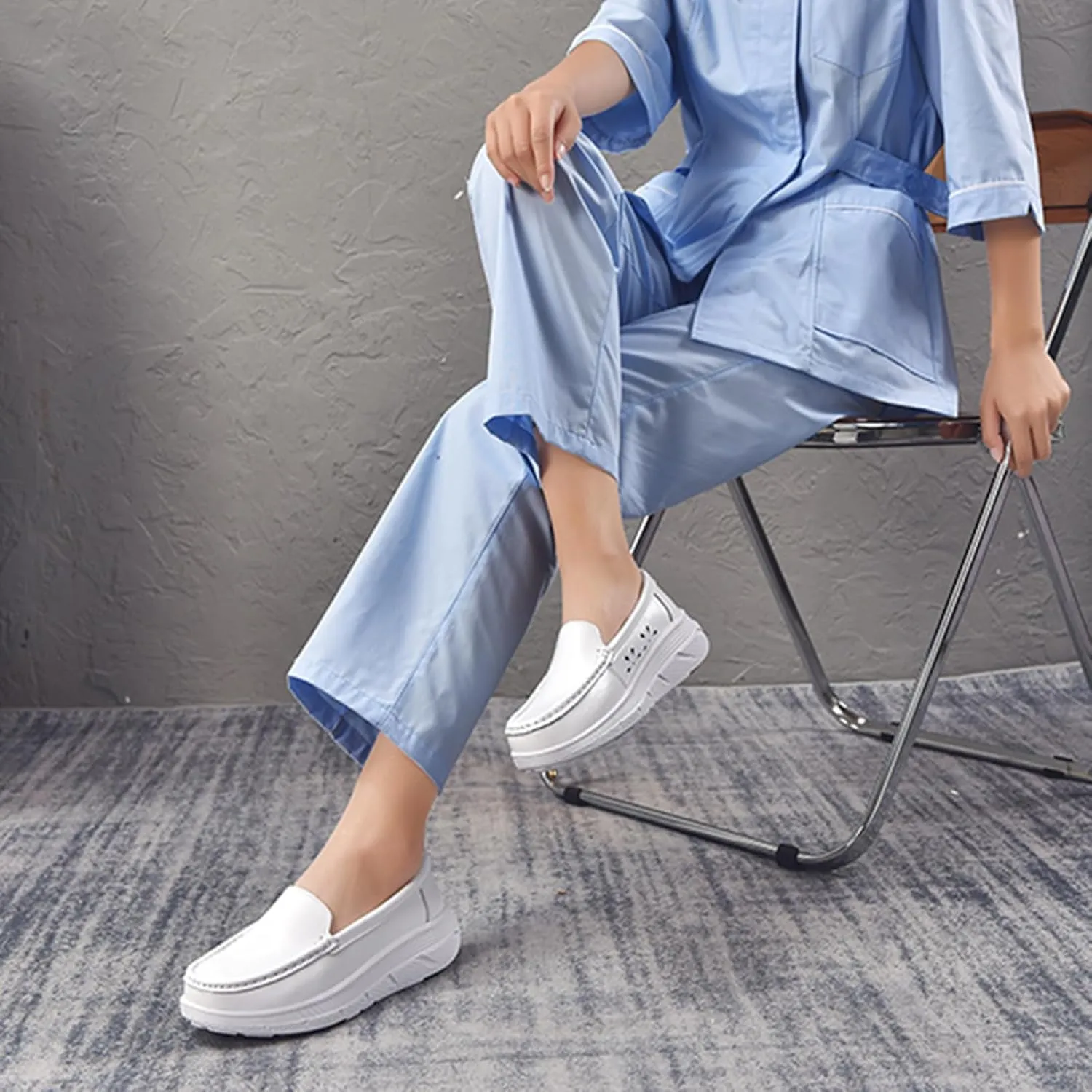 Women's Platform Orthopedic Nurse Working Shoes,Comfortable Breathable Slip On Anti-Slip Nursing Restaurant Work Leather Walking Loafers