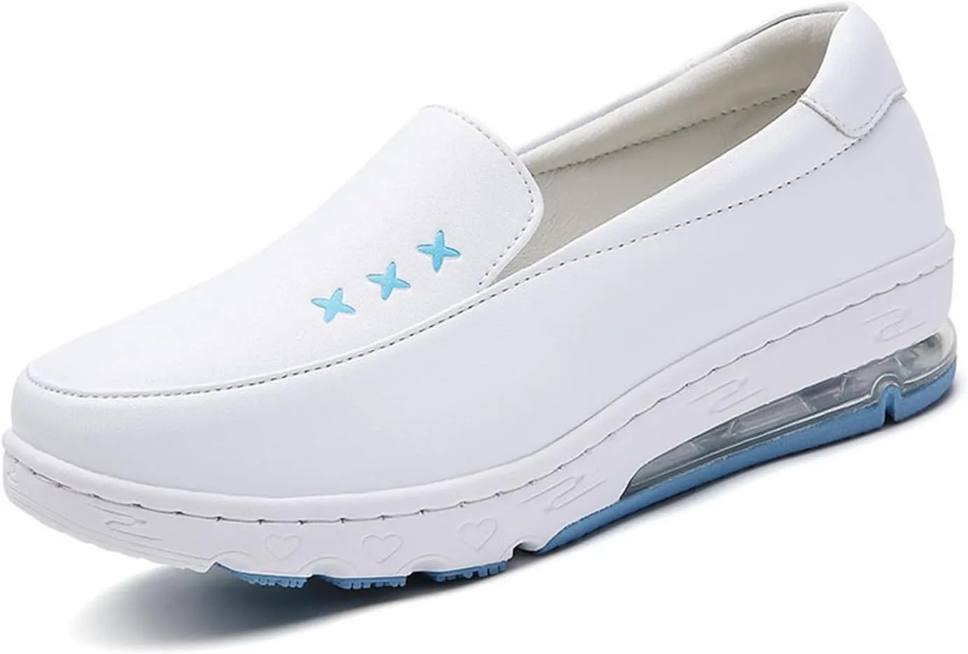Womens Slip on Breathable Comfortable Soft Bottom Leather Working Nurse Shoes, Lightweight Slip Resistant Air Cushion Orthopedic Moccasins, for Medical Workers, Doctors