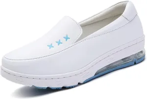 Womens Slip on Breathable Comfortable Soft Bottom Leather Working Nurse Shoes, Lightweight Slip Resistant Air Cushion Orthopedic Moccasins, for Medical Workers, Doctors