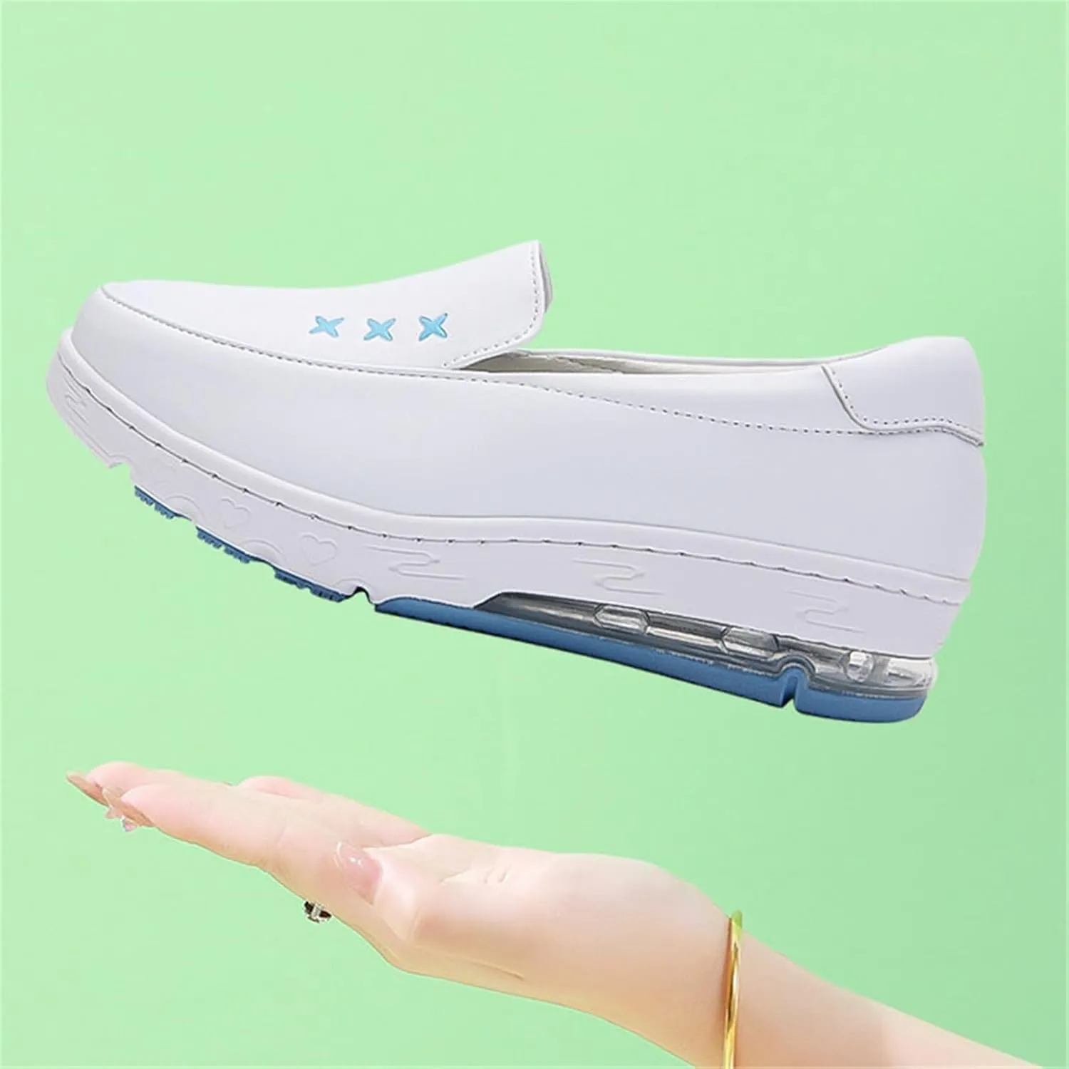 Womens Slip on Breathable Comfortable Soft Bottom Leather Working Nurse Shoes, Lightweight Slip Resistant Air Cushion Orthopedic Moccasins, for Medical Workers, Doctors