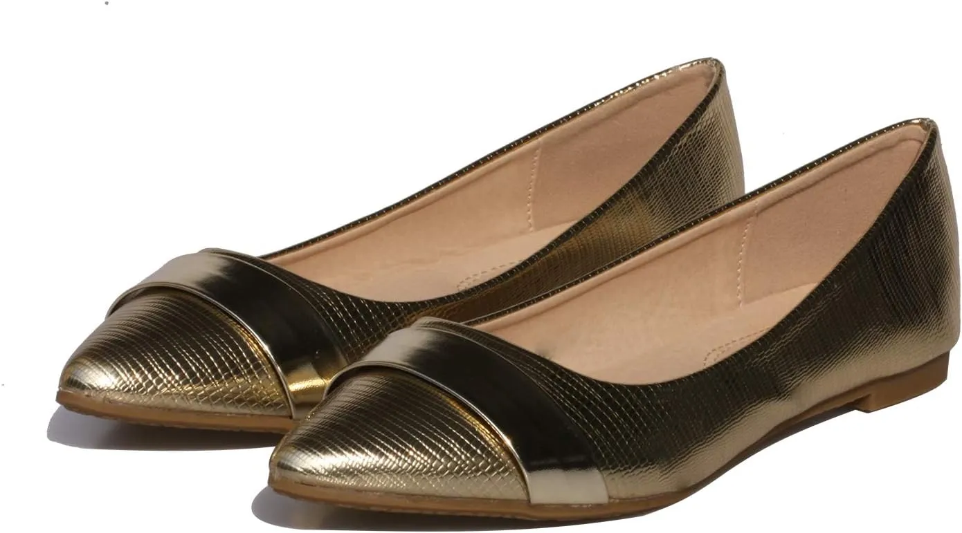 Women's Slip on Flats Pointy Toe Boat Band Decor Patent Leather Wedding Ballet Shoe