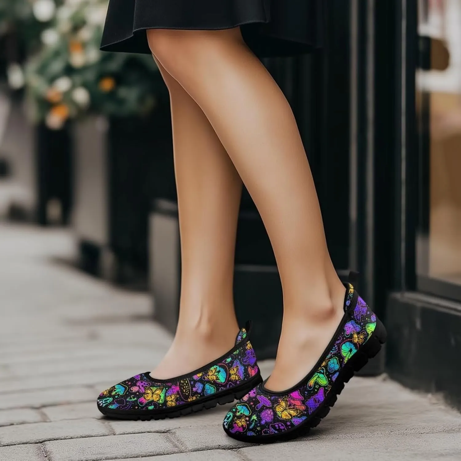 Women's Slip On Sneakers, Everyday Mesh Shoes, Non Slip Sole & Breathable Mesh, Lightweight & All-Day Comfort Black Sole