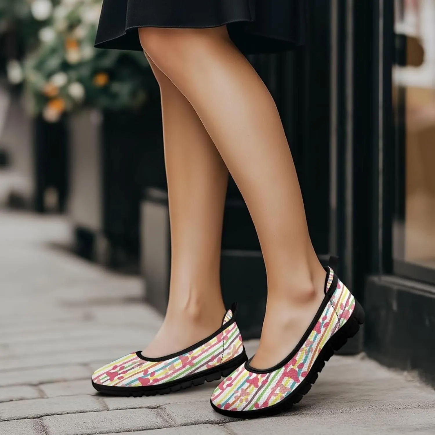Women's Slip On Sneakers, Everyday Mesh Shoes, Non Slip Sole & Breathable Mesh, Lightweight & All-Day Comfort Black Sole