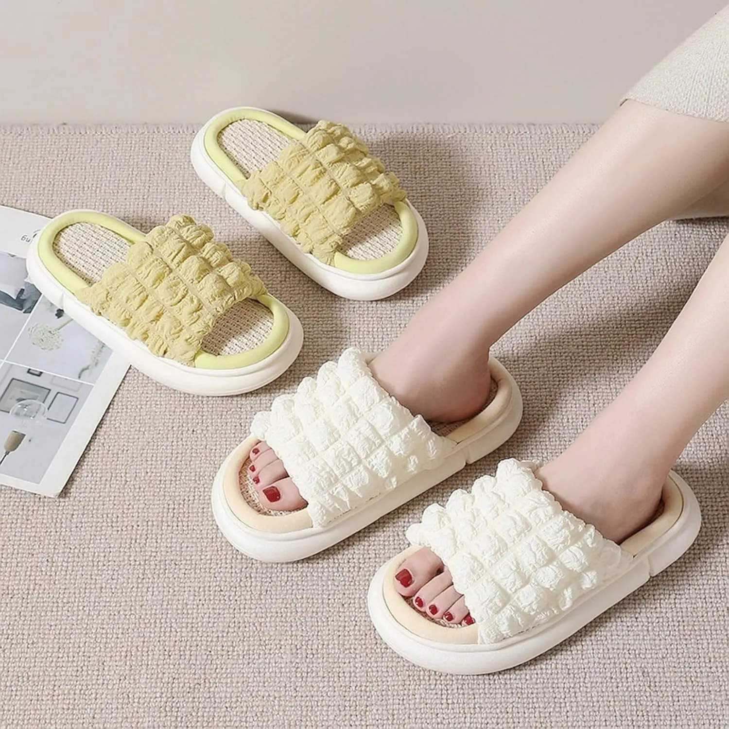 Women's Slippers for Indoor Linen Lightweight Cozy Soft Non Slip Slippers Flooring Anti Slip Household Slippers Home Slippers Bedroom Shoes Slippers