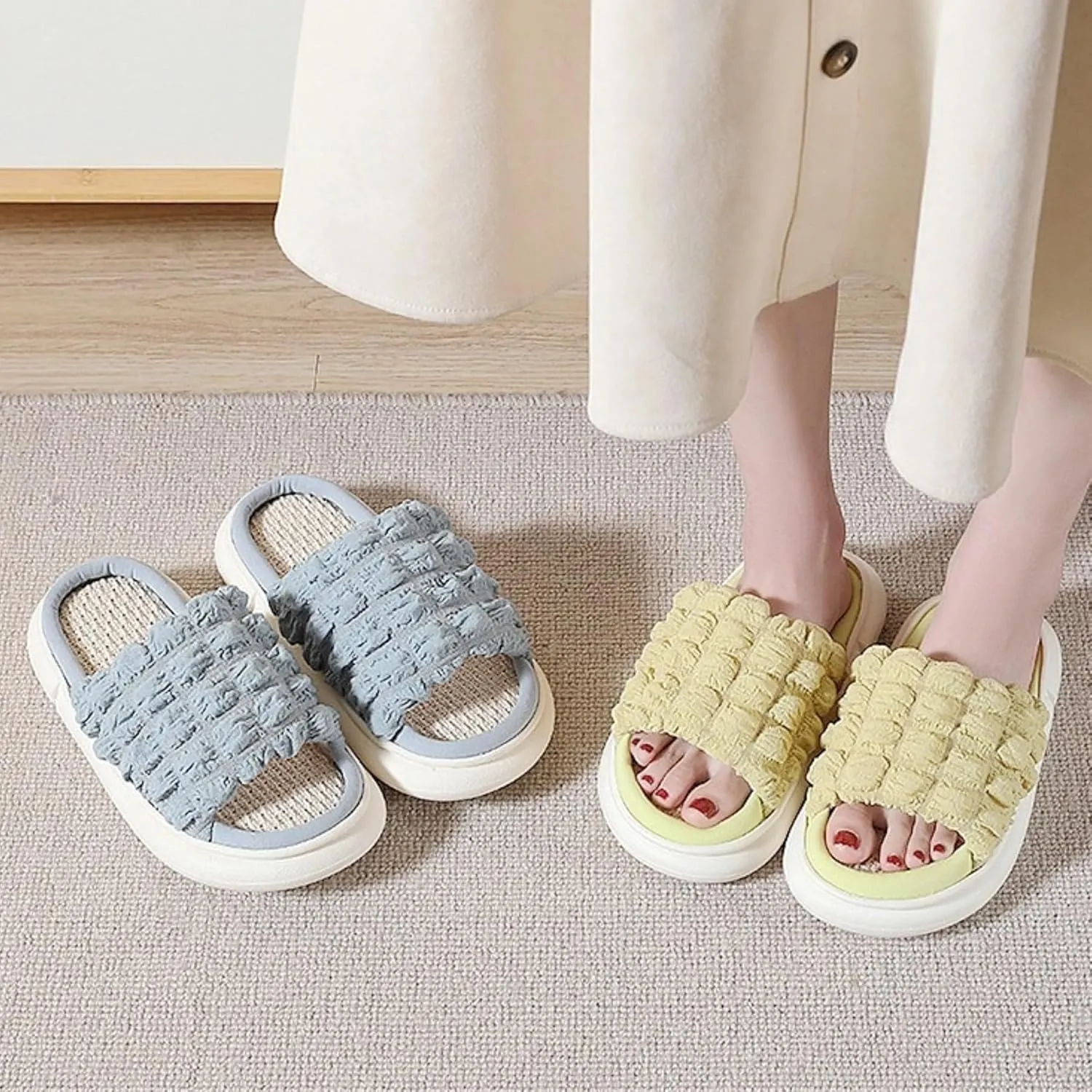 Women's Slippers for Indoor Linen Lightweight Cozy Soft Non Slip Slippers Flooring Anti Slip Household Slippers Home Slippers Bedroom Shoes Slippers