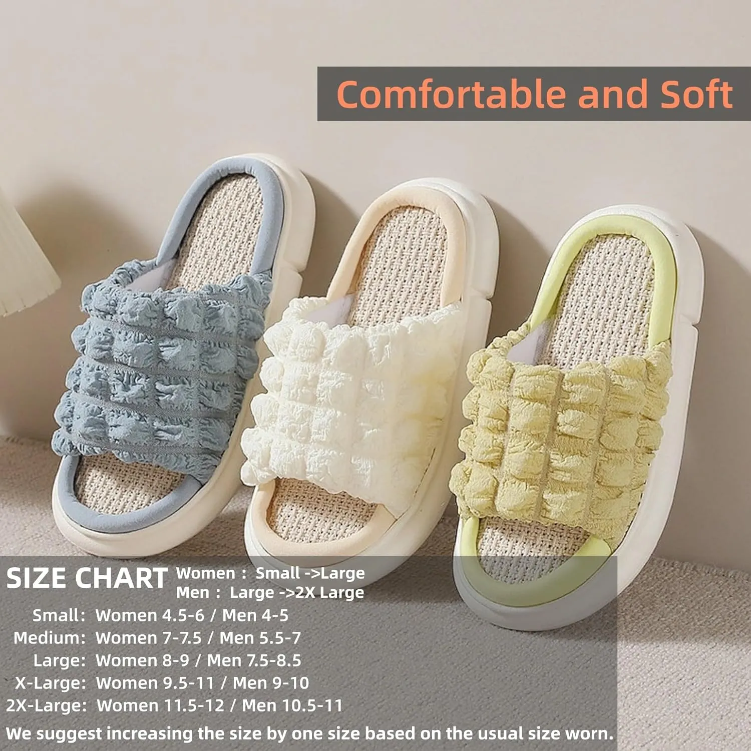 Women's Slippers for Indoor Linen Lightweight Cozy Soft Non Slip Slippers Flooring Anti Slip Household Slippers Home Slippers Bedroom Shoes Slippers