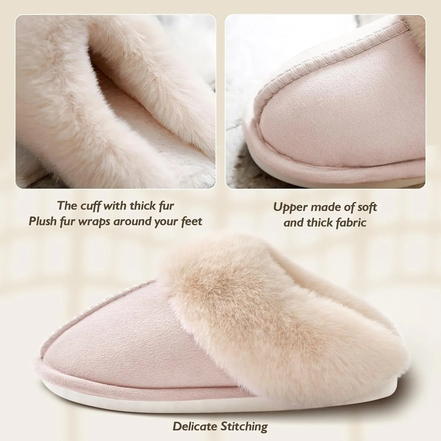 Womens Slippers Memory Foam Fluffy Fur Soft Slippers Warm House Shoes Indoor Outdoor Winter